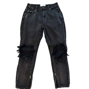 One Teaspoon High Waisted Freebirds Faded Black Distressed Jeans